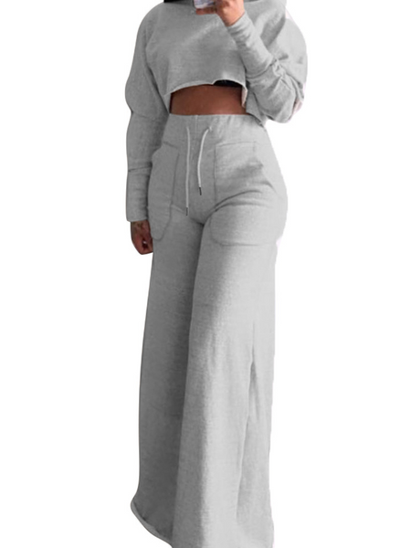 Cropped Long Sleeve Top and Wide Leg Pants 2-Pc Set  HW58RUHDQM