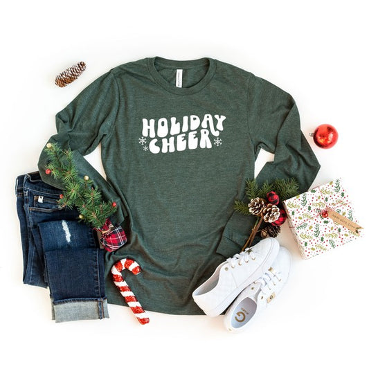 Holiday Cheer Wavy Long Sleeve Graphic Tee