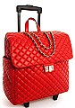 QUILTED DESIGN FASHION TRAVEL LUGGAGE WITH CHAIN ACCENT