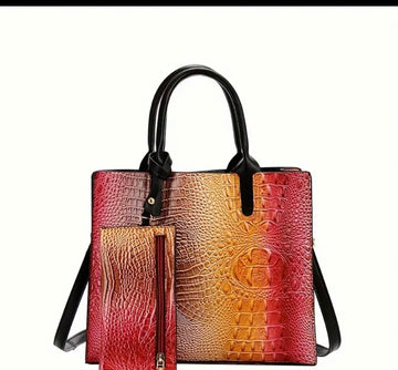 Luxurious Crocodile Embossed Tote Handbag - Spacious Interior