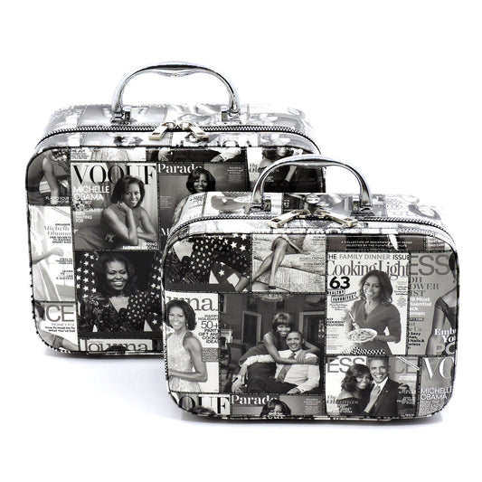 Bundle deal.  2-in-1 Magazine Cover Collage Bucket Shoulder Bag Hobo Set and 2 IN 1 MAGAZINE MICHELLE OBAMA COSMETIC CASE