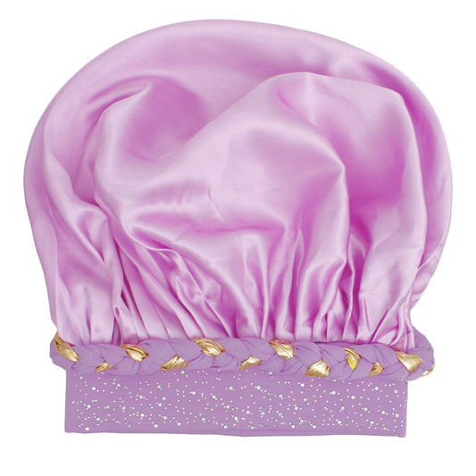 Bonnet Purple Gold Satin Wide Edge Braid Women