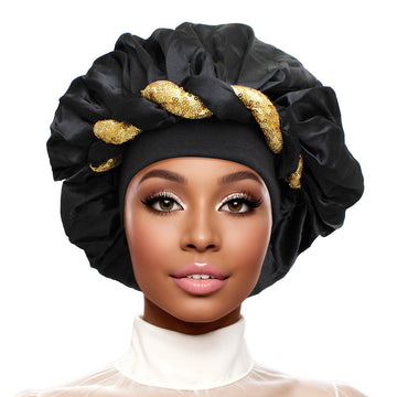 Bonnet Black Gold Satin Wide Edge Twist Women