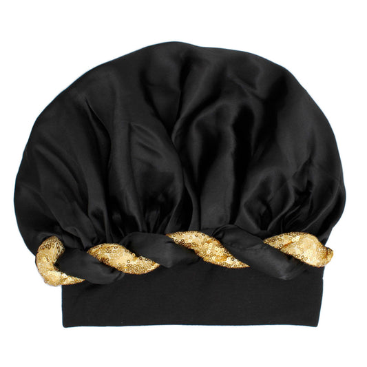 Bonnet Black Gold Satin Wide Edge Twist Women