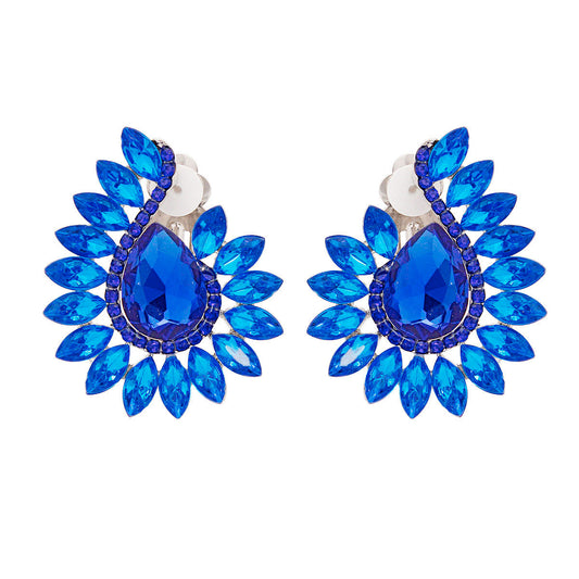 Clip On Blue Hook Crystal Earrings for Women