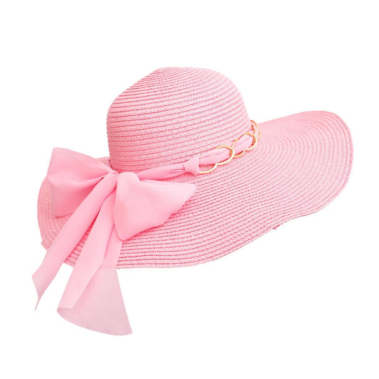 Straw Hat Classy Pink Bow AKA Chapeau for Women