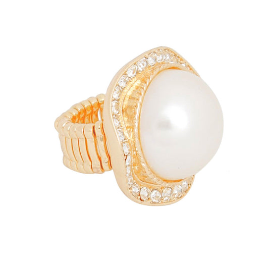 Cocktail Ring Large Gold Dome Pearl for Women