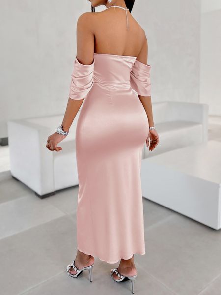 Solid Color Dress With Shoulder Top And Hip Wrap HED2LDXMTL