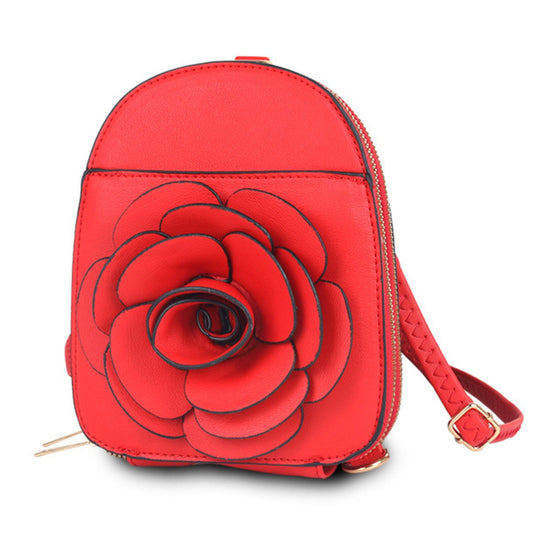 Mini Backpack Red Flower Wallet Bag For Women