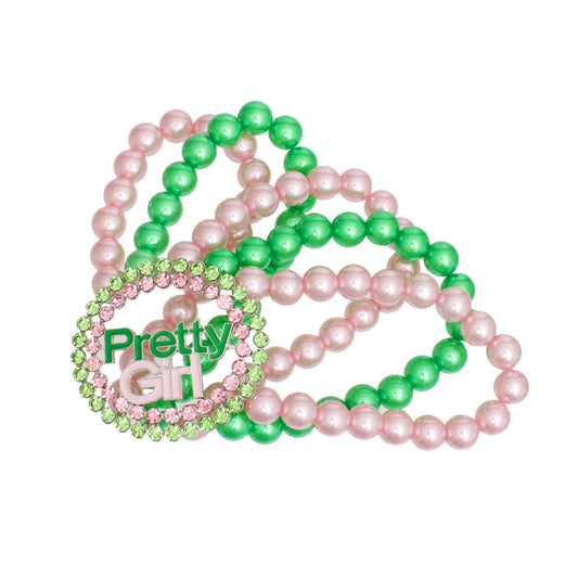 AKA Pink Green Pearl Pretty Girl Stone Bracelet