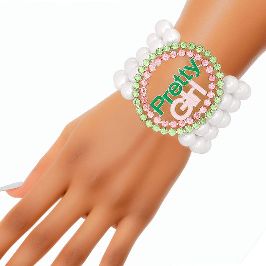 AKA White Pearl Pretty Girl Rhinestone Bracelet