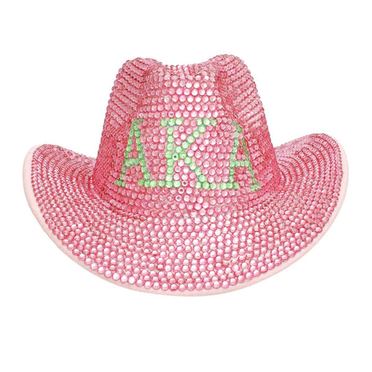 AKA Sorority Pink Green Rhinestone Fedora Hat