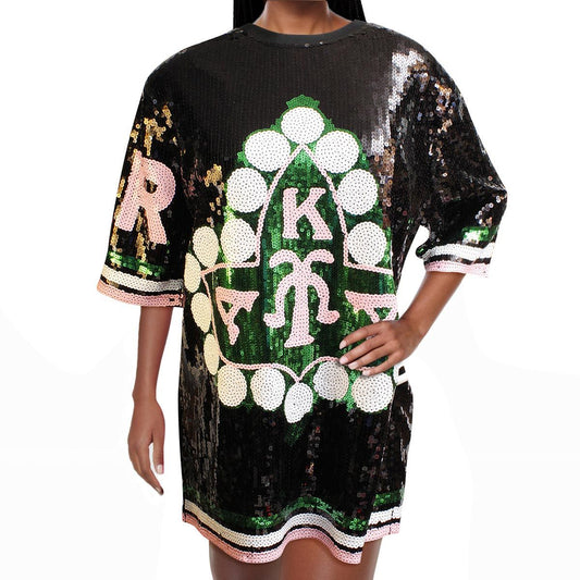 AKA Sorority Black Ivy Leaf Sequin Jersey Shirt