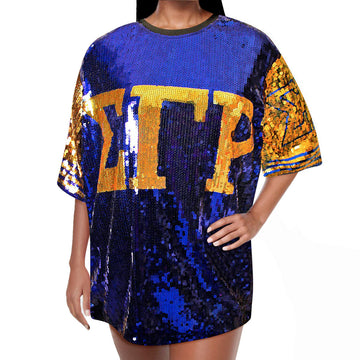 SGRHO Sorority Blue and Gold Sequin Jersey Shirt