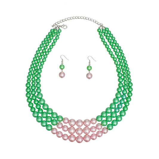 AKA Pearl Green with Pink Center 3 Strand Set