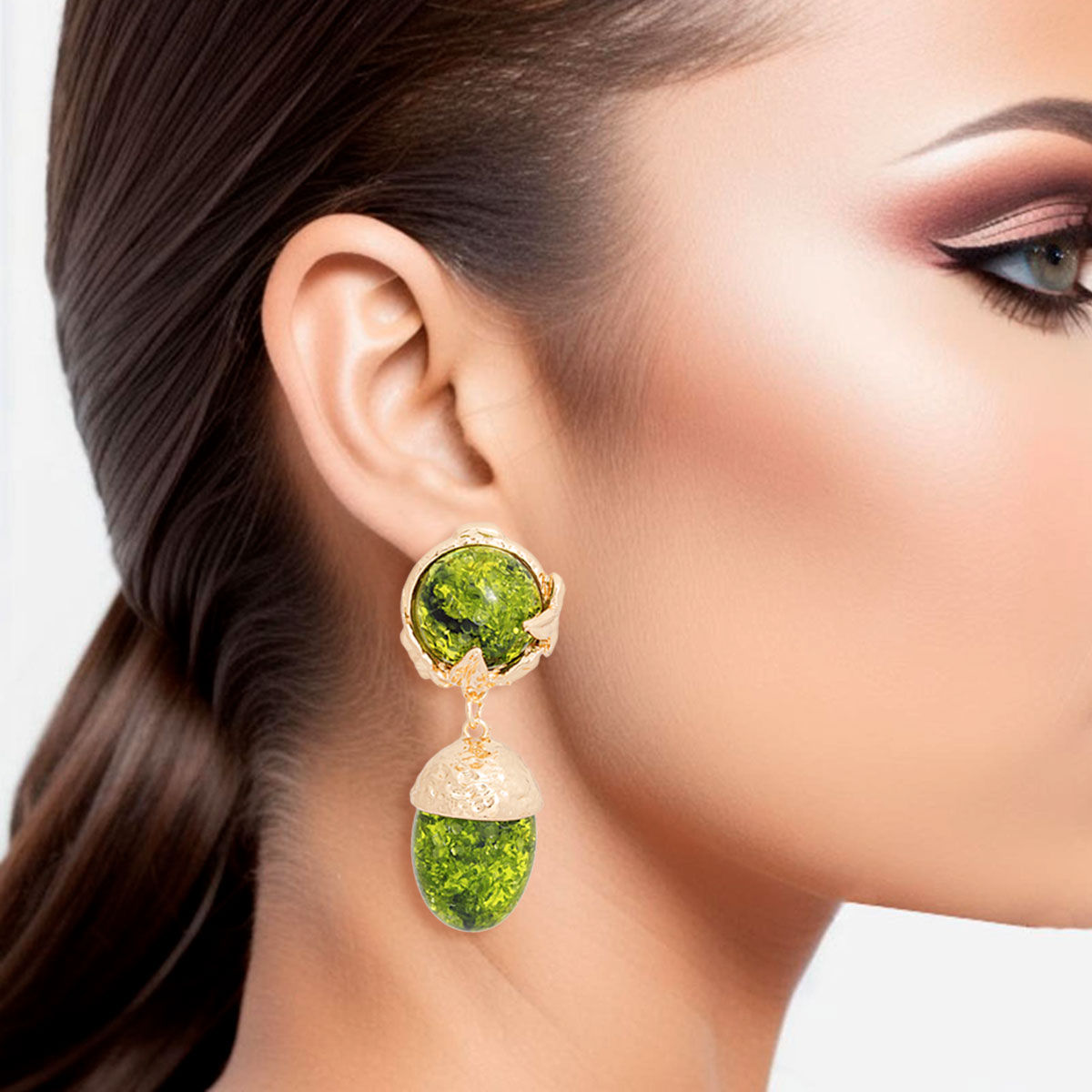 Drop Green Gold Medium Statement Earring for Women