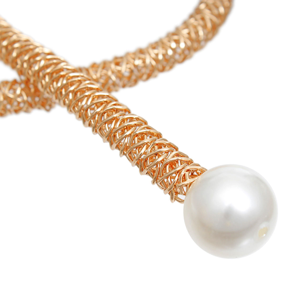 Pendant Gold Braided Wire Loop Pearl Necklace