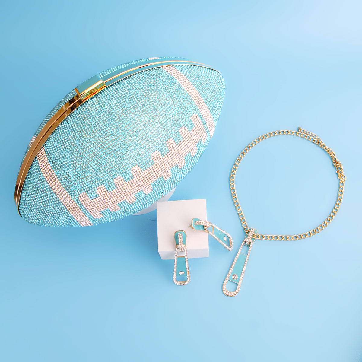 Turquoise Bling Football Clutch