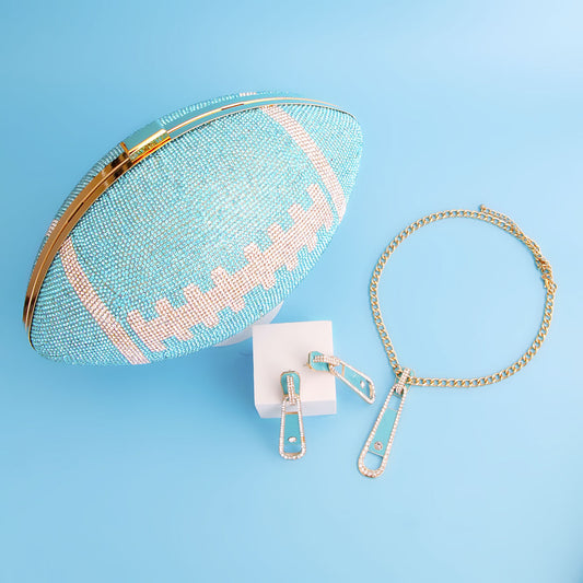 Turquoise Bling Football Clutch