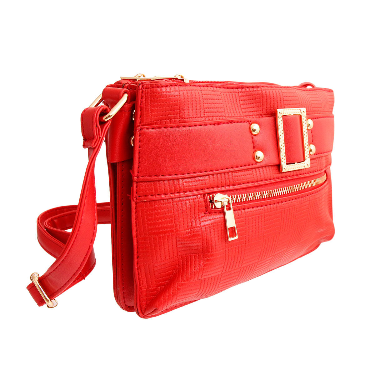 Red Leather Buckle Crossbody