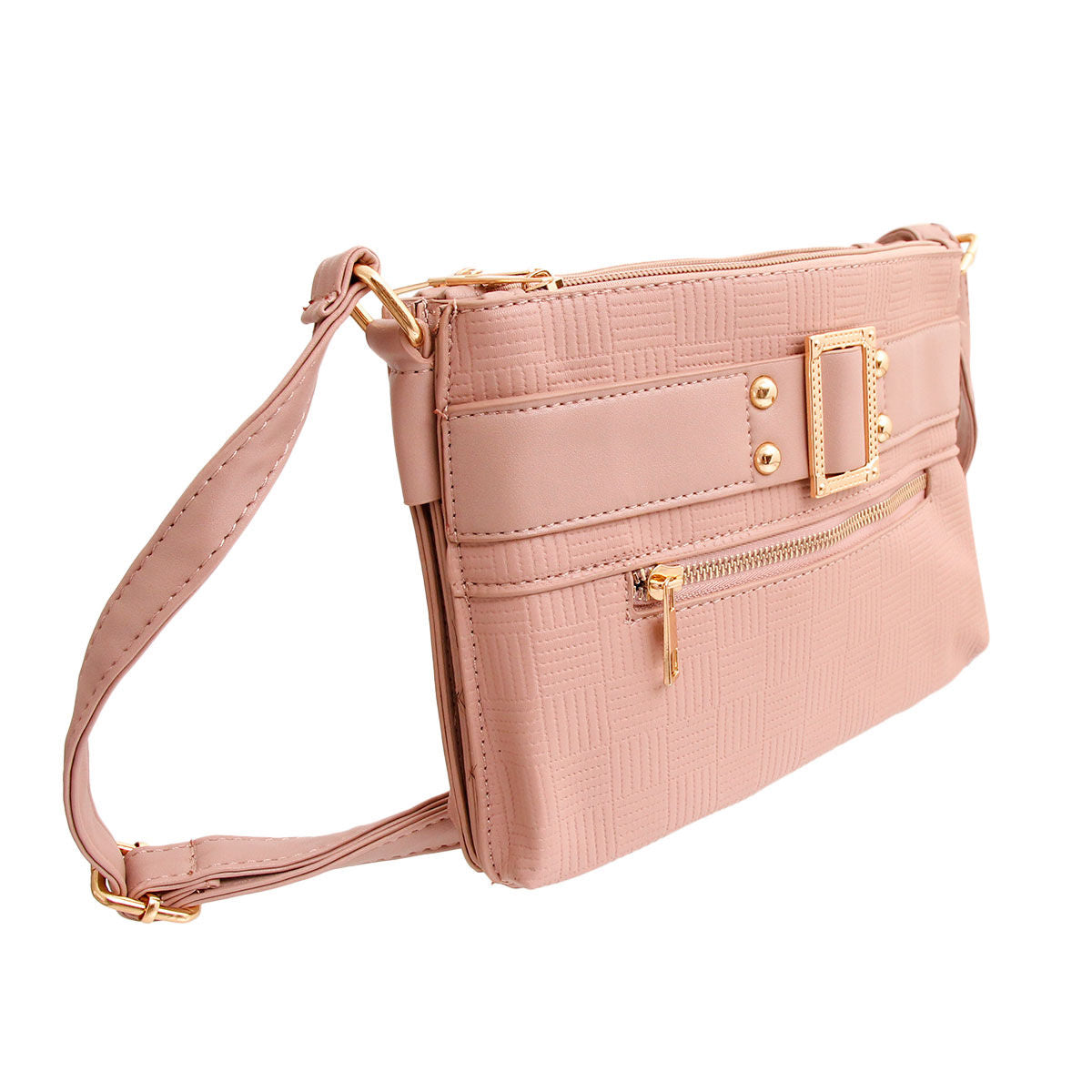 Mauve Leather Buckle Crossbody