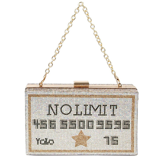 Silver No Limit Card Bling Clutch