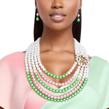 Necklace Mix Pink Green Pearl AKA Set for Women