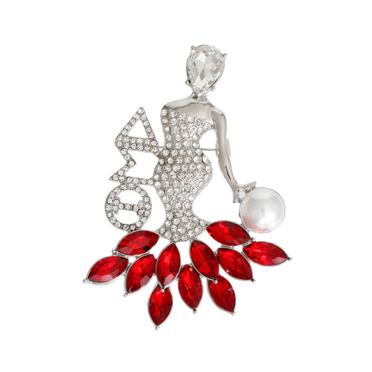 Red Silver Woman Sorority Pin