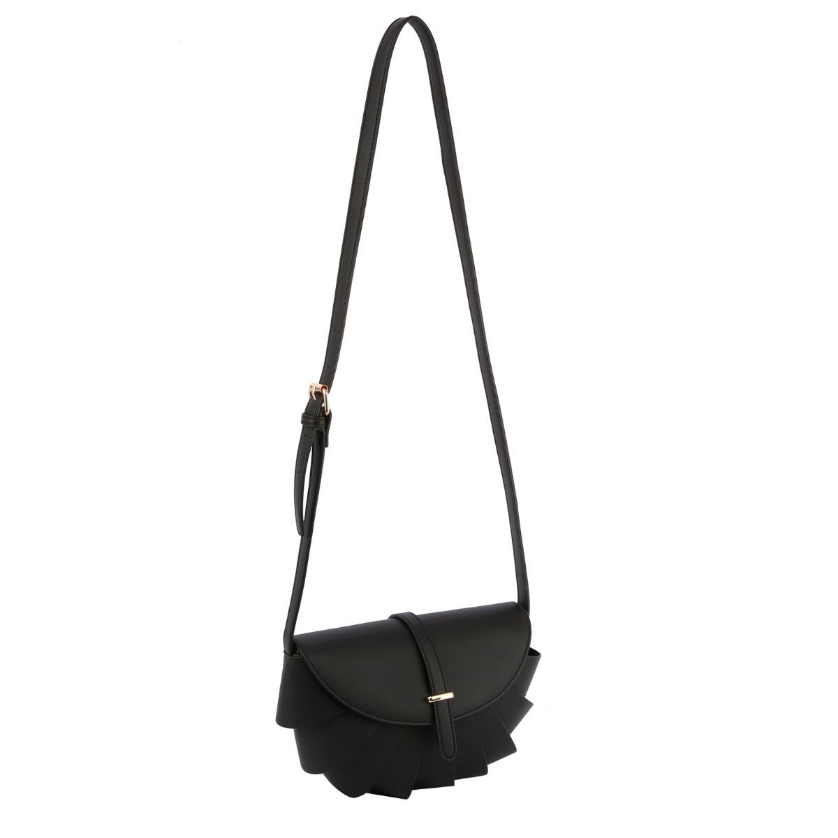 Black Pleated Semicircle Crossbody