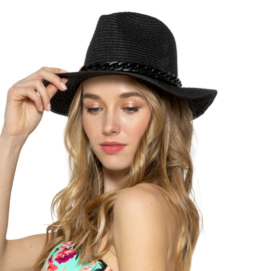 Black Chain Band Panama Hat